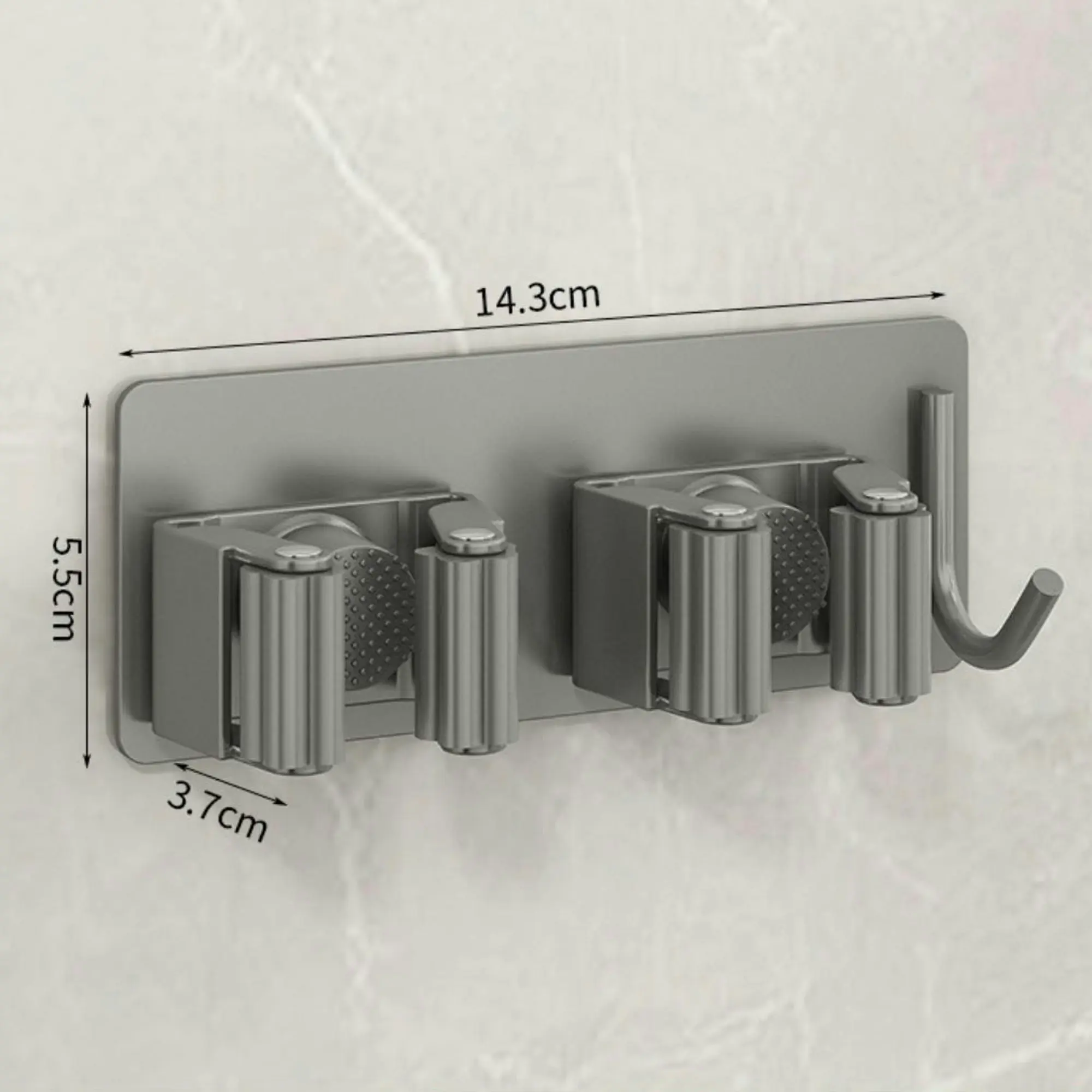 Stainless Steel Dual Mop Clip Holder Hanging Hook Broom Wall Mount Bracket Bathroom Twin Storage