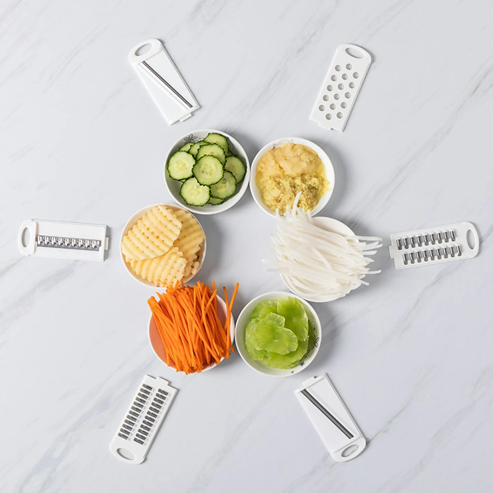 Todo Multifunction Food Grater Shredder Cutter Strainer Bowl 6 Blade Kitchen Tool