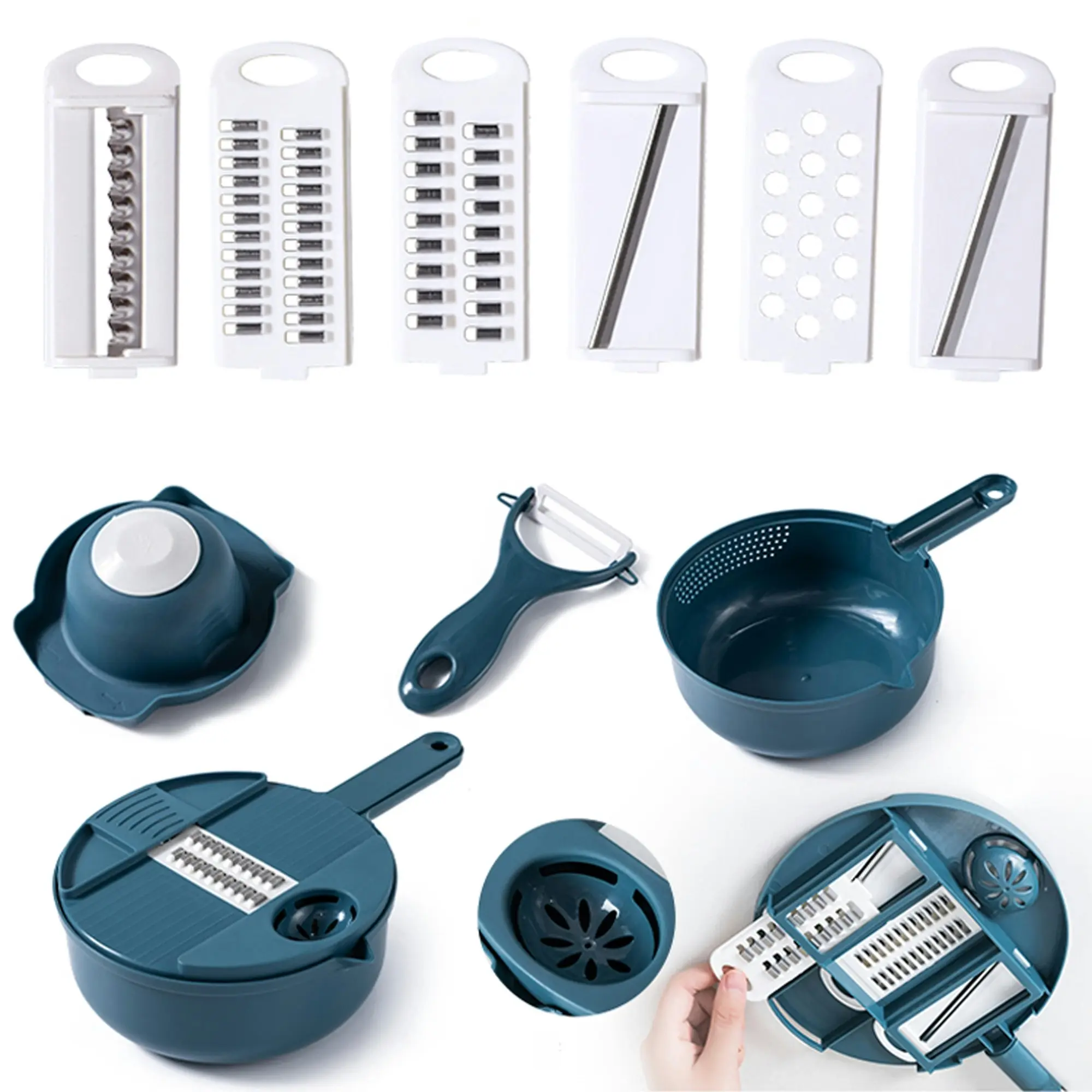 Todo Multifunction Food Grater Shredder Cutter Strainer Bowl 6 Blade Kitchen Tool