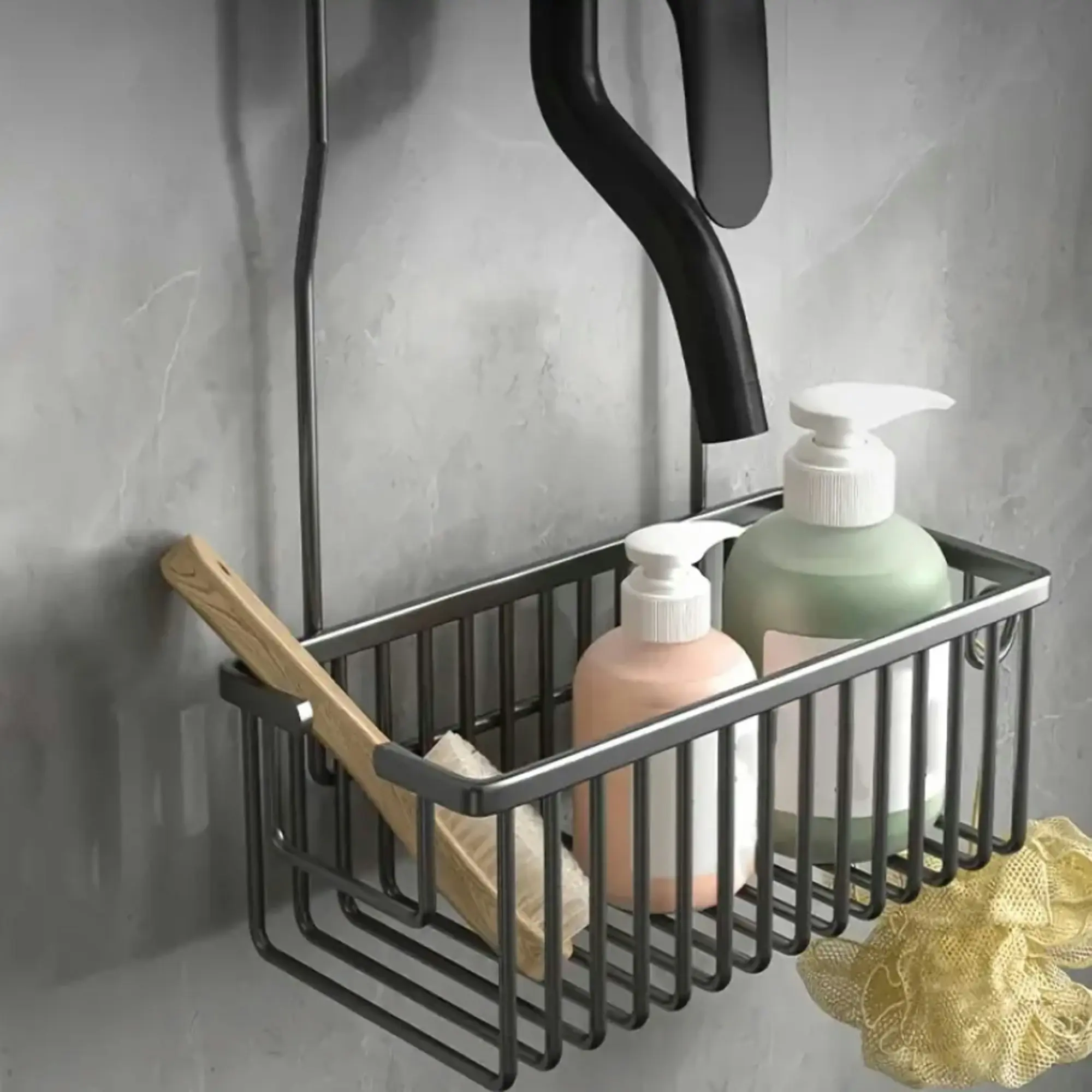 Hanging Shower Rack Bathroom Caddy Aluminium Alloy Rust Free Waterproof Bath Storage Organizer - Grey