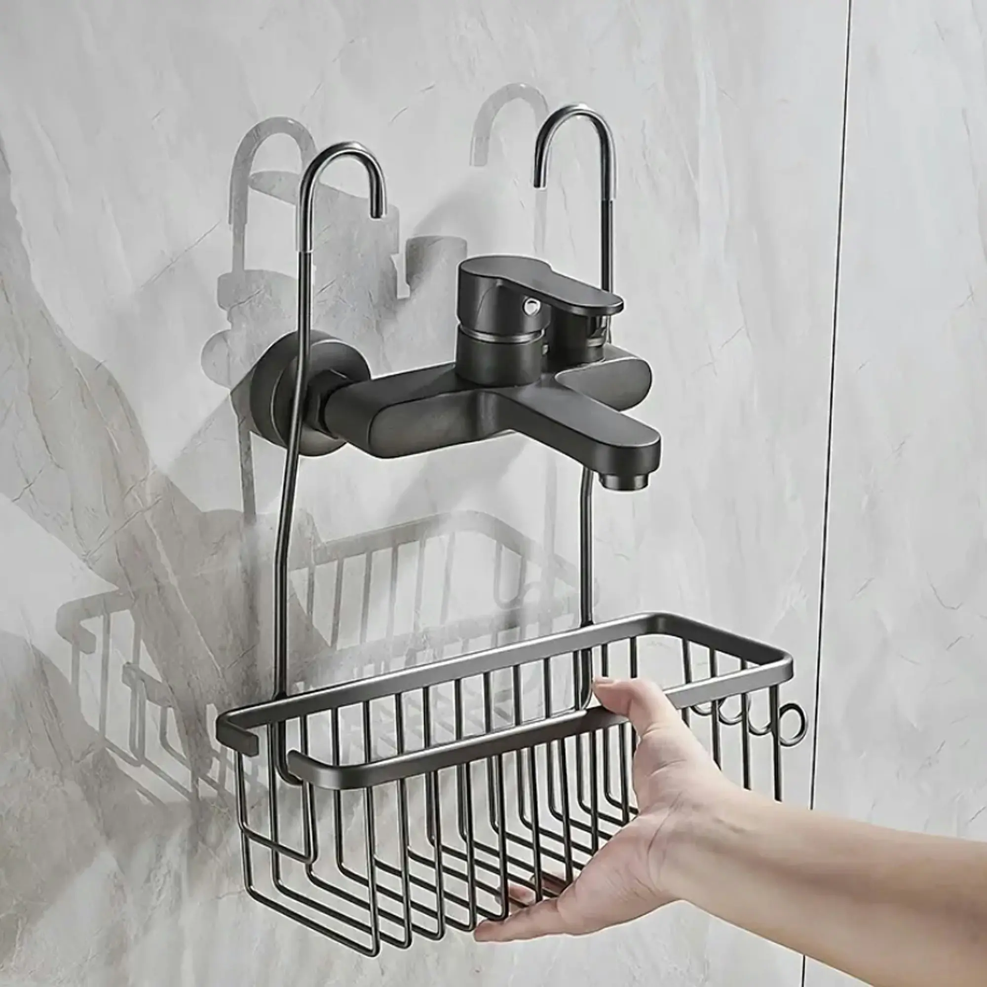 Hanging Shower Rack Bathroom Caddy Aluminium Alloy Rust Free Waterproof Bath Storage Organizer - Grey