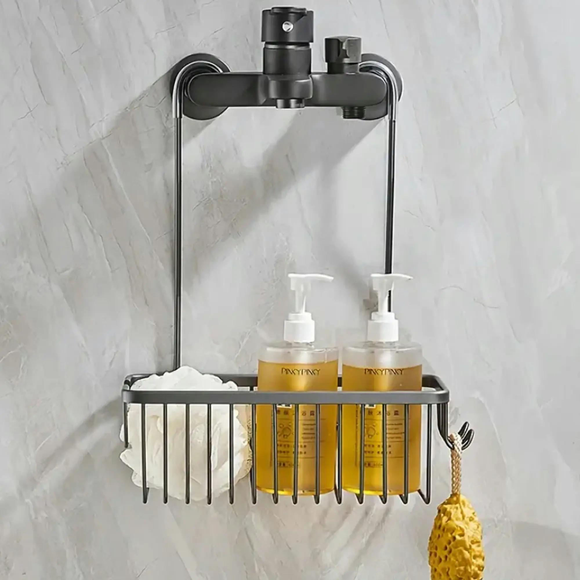 Hanging Shower Rack Bathroom Caddy Aluminium Alloy Rust Free Waterproof Bath Storage Organizer - Grey