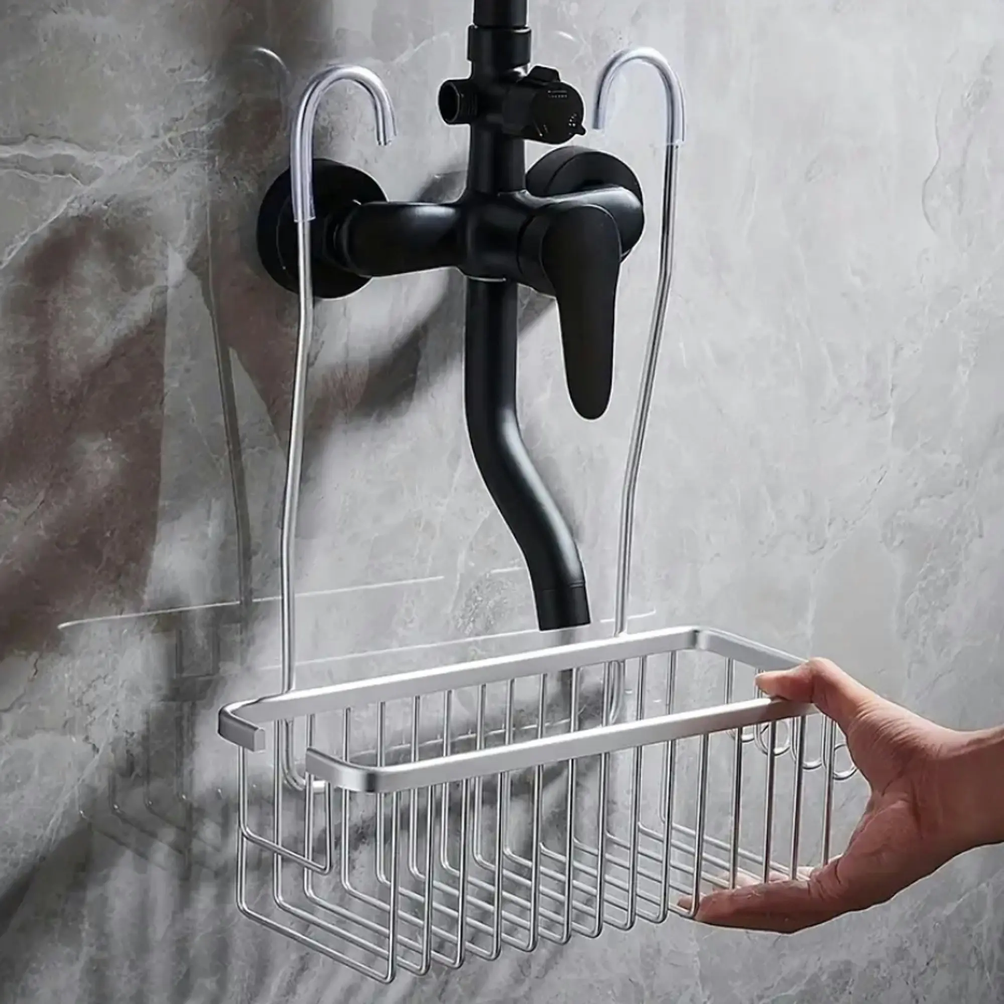 Hanging Shower Rack Bathroom Caddy Aluminium Alloy Rust Free Waterproof Bath Storage Organizer - Silver