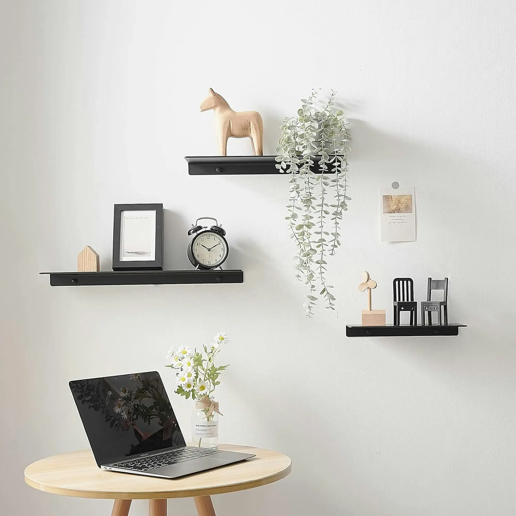 Floating Aluminum Alloy Wall Shelf Wall Mounted Display Stand Storage Shelve 40 x 12 cm - Black