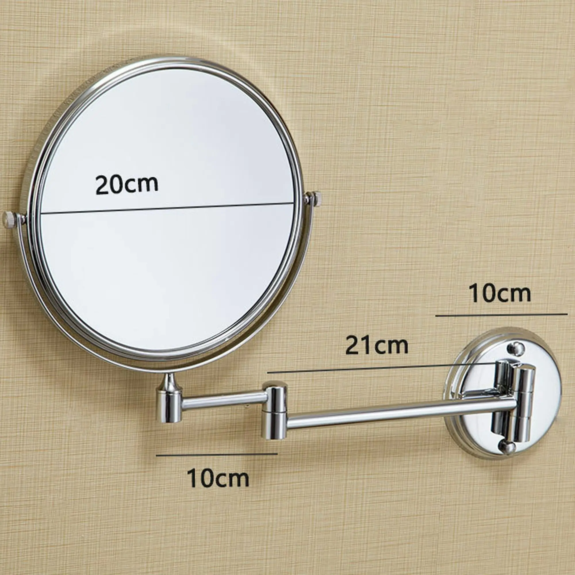 8" Wall Mounted Make Up Mirror 1x/3x Magnification Stainless Steel Retractable Arm Bathroom Mirror