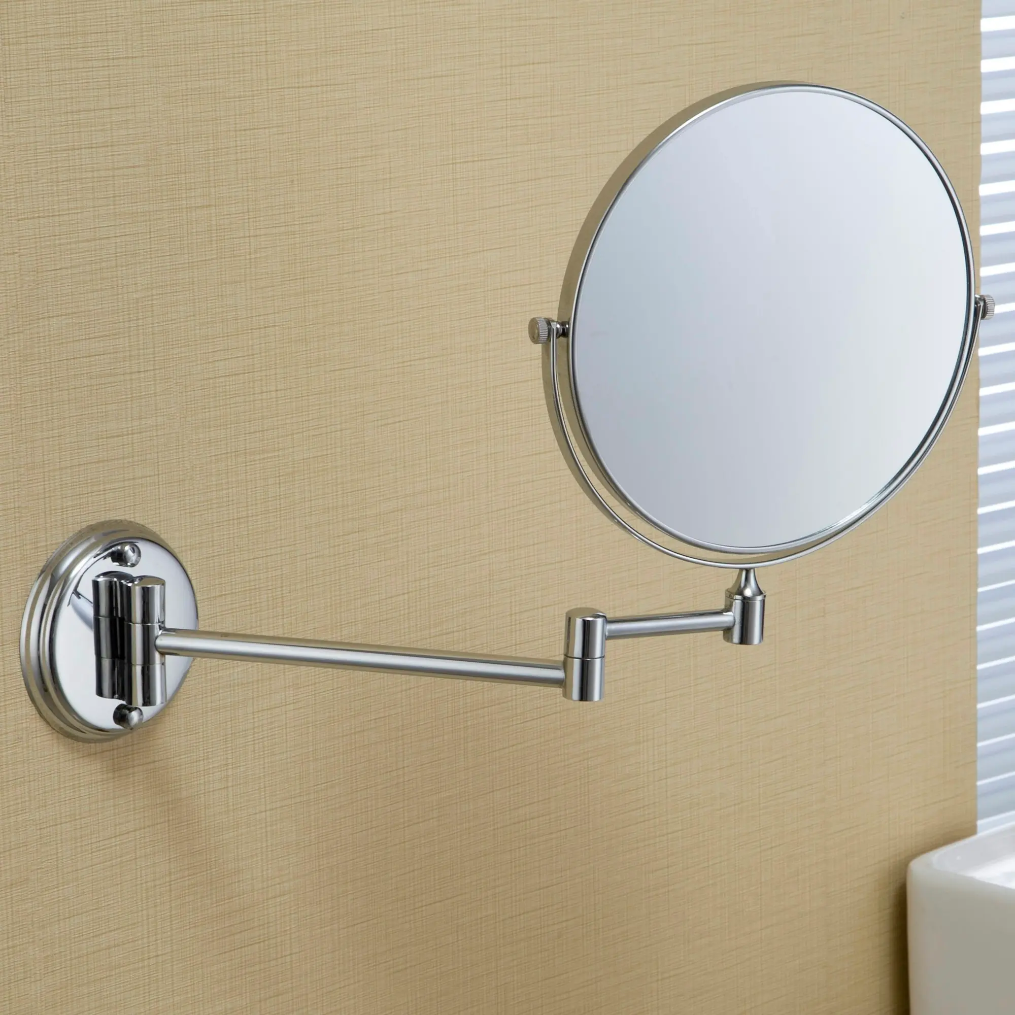 8" Wall Mounted Make Up Mirror 1x/3x Magnification Stainless Steel Retractable Arm Bathroom Mirror