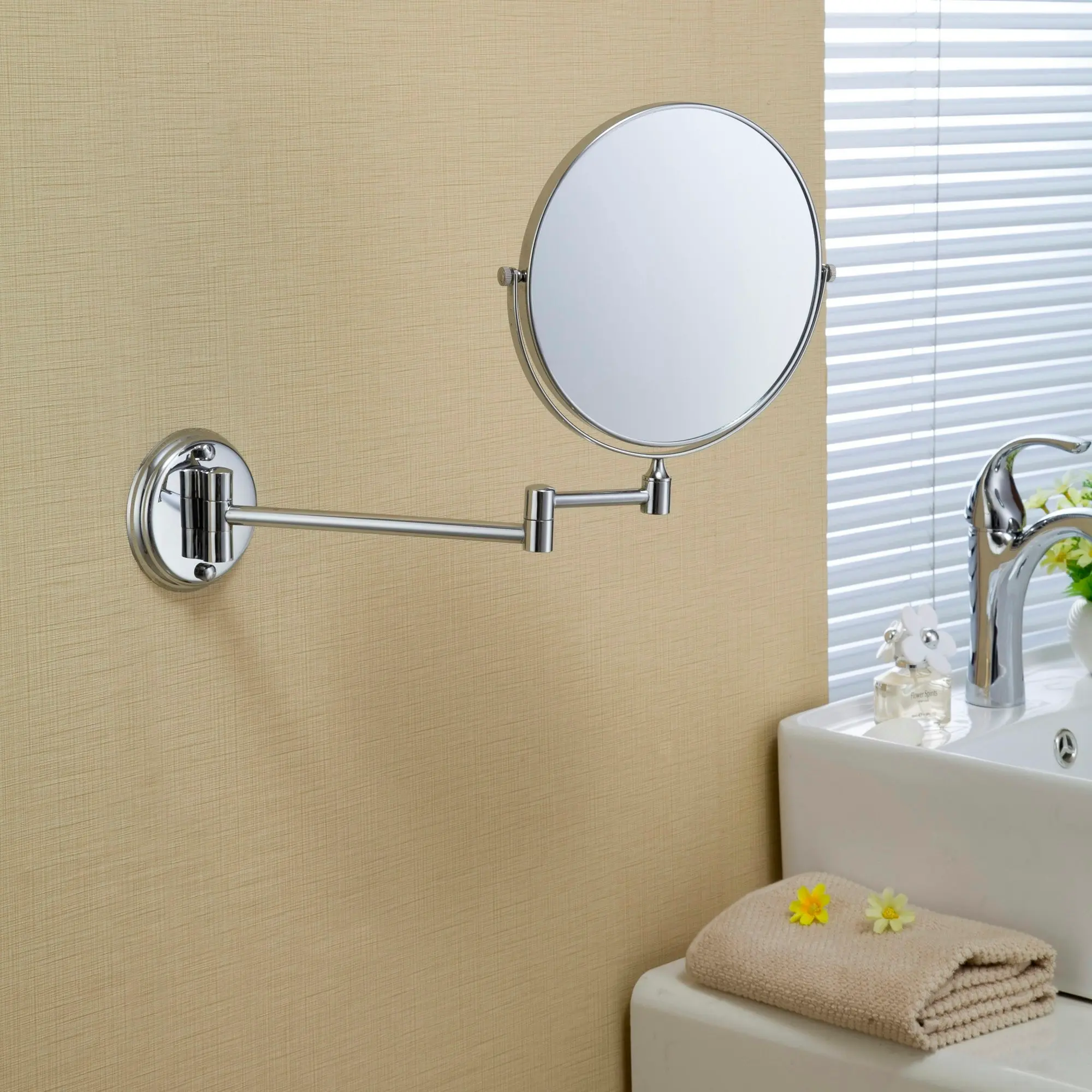 8" Wall Mounted Make Up Mirror 1x/3x Magnification Stainless Steel Retractable Arm Bathroom Mirror