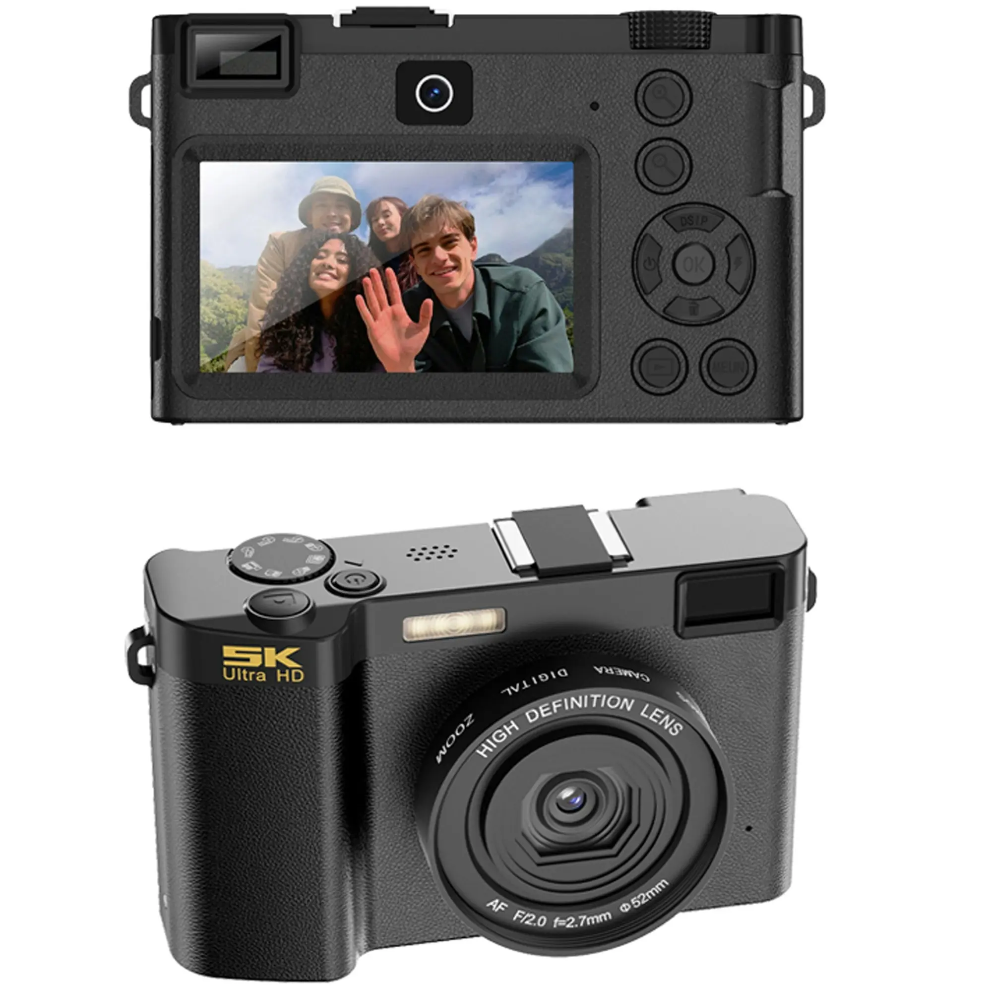 64MP UHD 5K Digital Camera 18x Zoom Dual Lens 3" IPS Display WiFi APP Control - Black