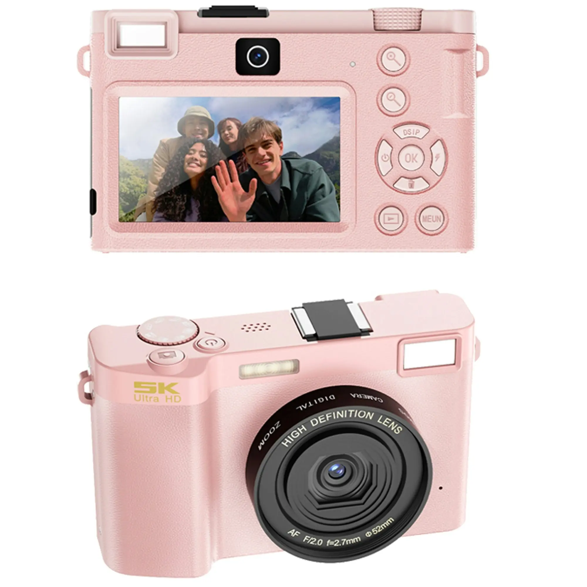 64MP UHD 5K Digital Camera 18x Zoom Dual Lens 3" IPS Display WiFi APP Control - Pink