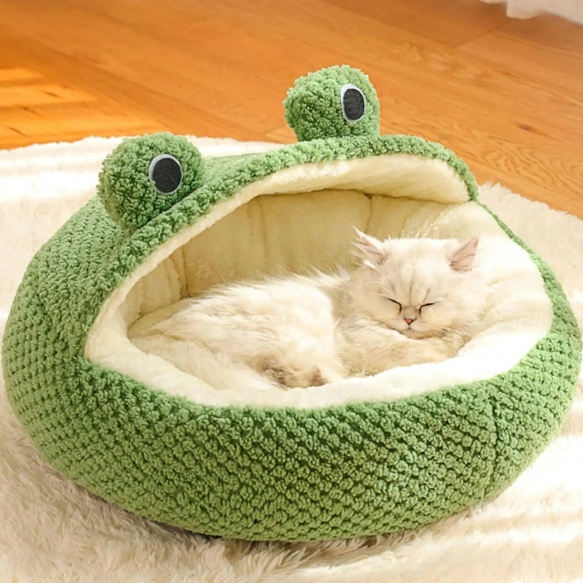 Todo Semi Enclosed Pet Nesting Bed 60cm Diameter Soft Warm Dog Cat Sleeping Bed - Frog