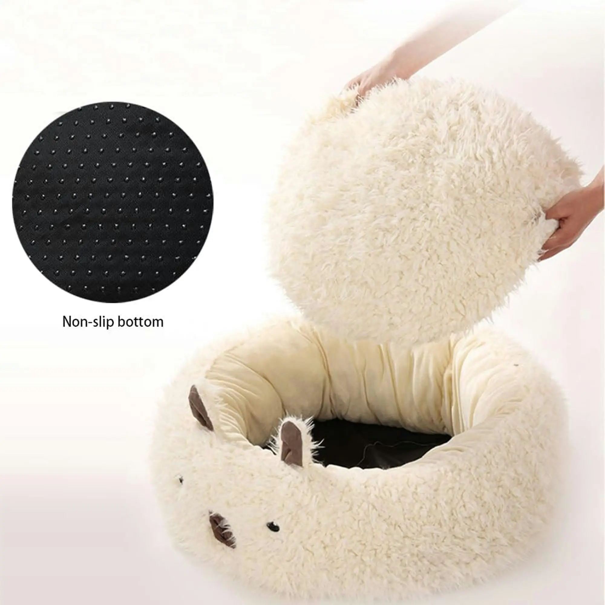 Todo Pet Nesting Bed 50cm Diameter Soft Warm Dog Cat Sleeping Bed - White Alpaca