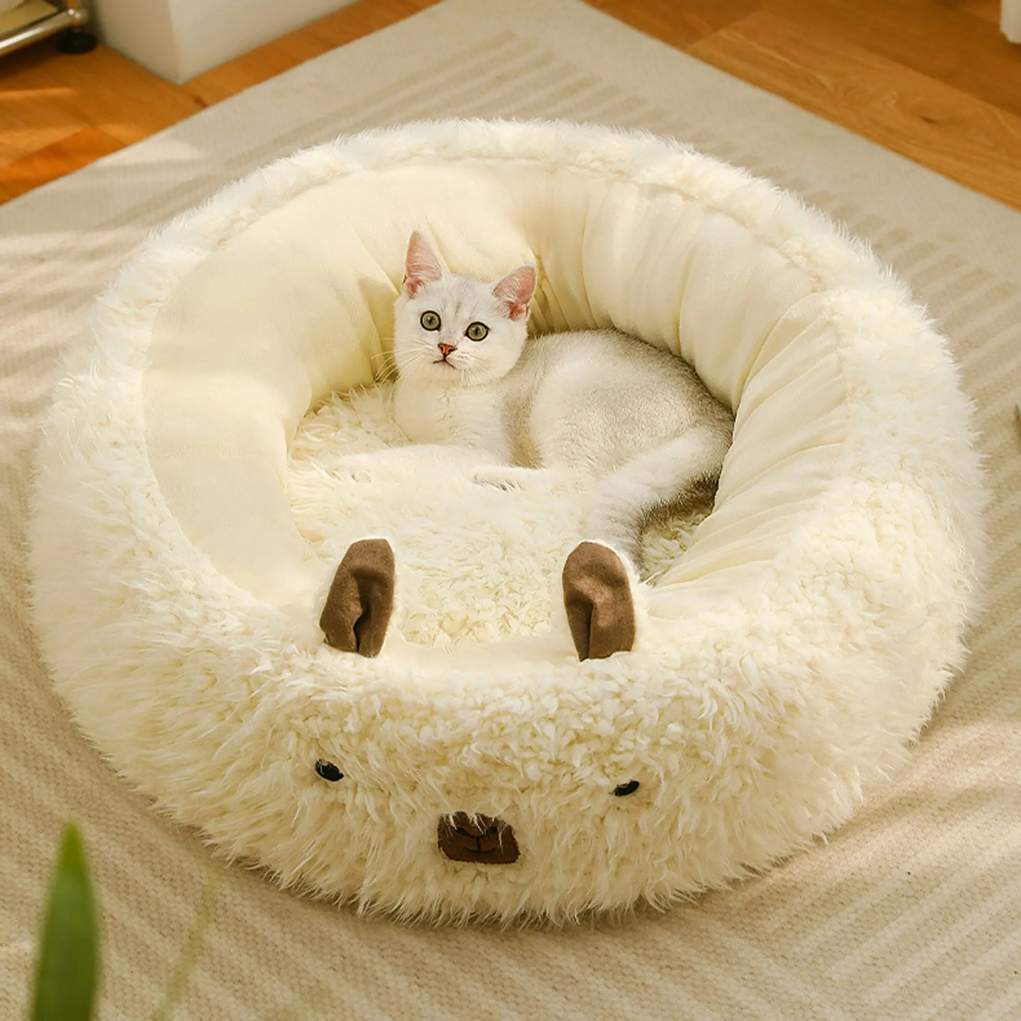 Todo Pet Nesting Bed 50cm Diameter Soft Warm Dog Cat Sleeping Bed - White Alpaca