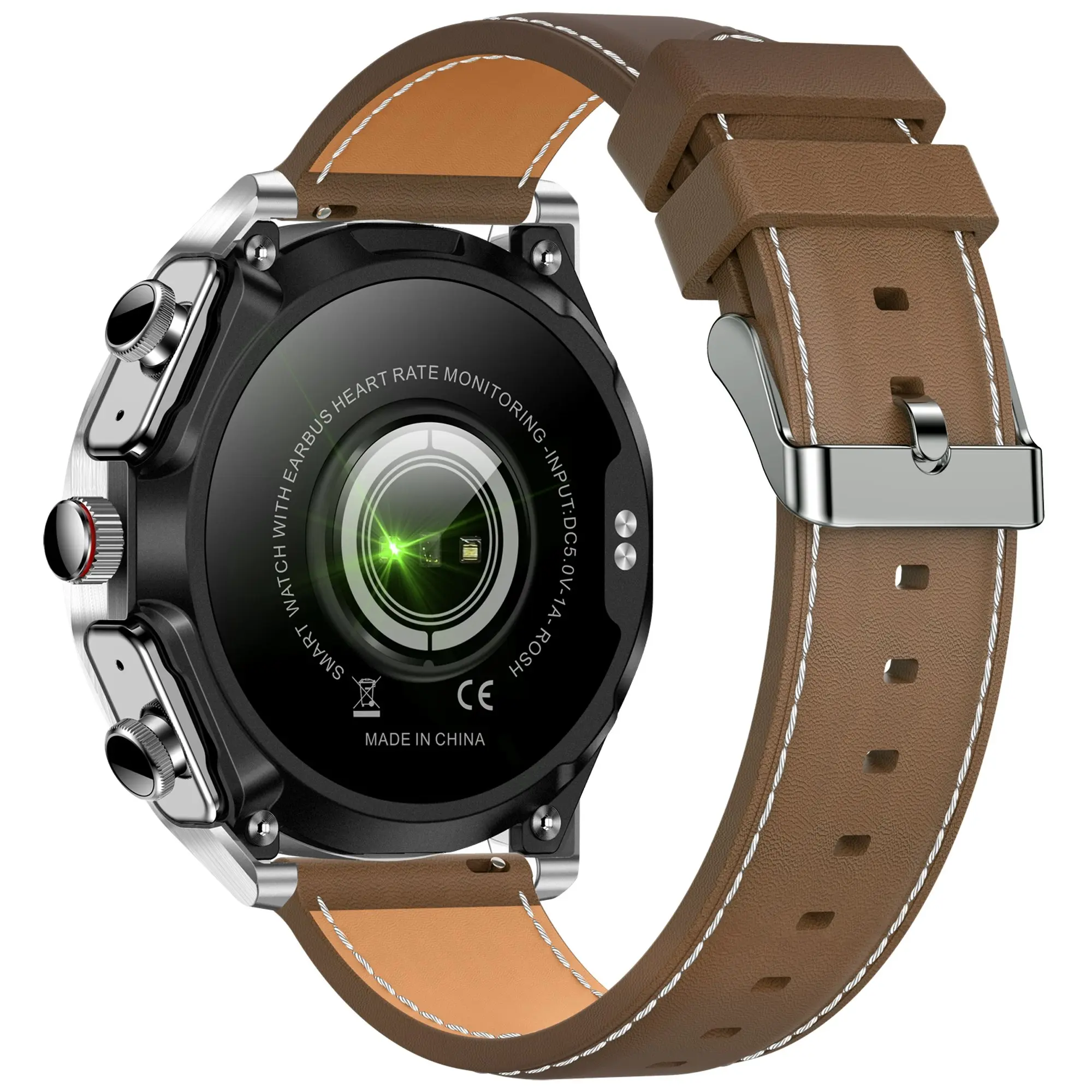 2 in 1 Bluetooth Smart Watch Wireless Earphones 1.52" IPS Touch Screen BT 5.0 - Brown Leather