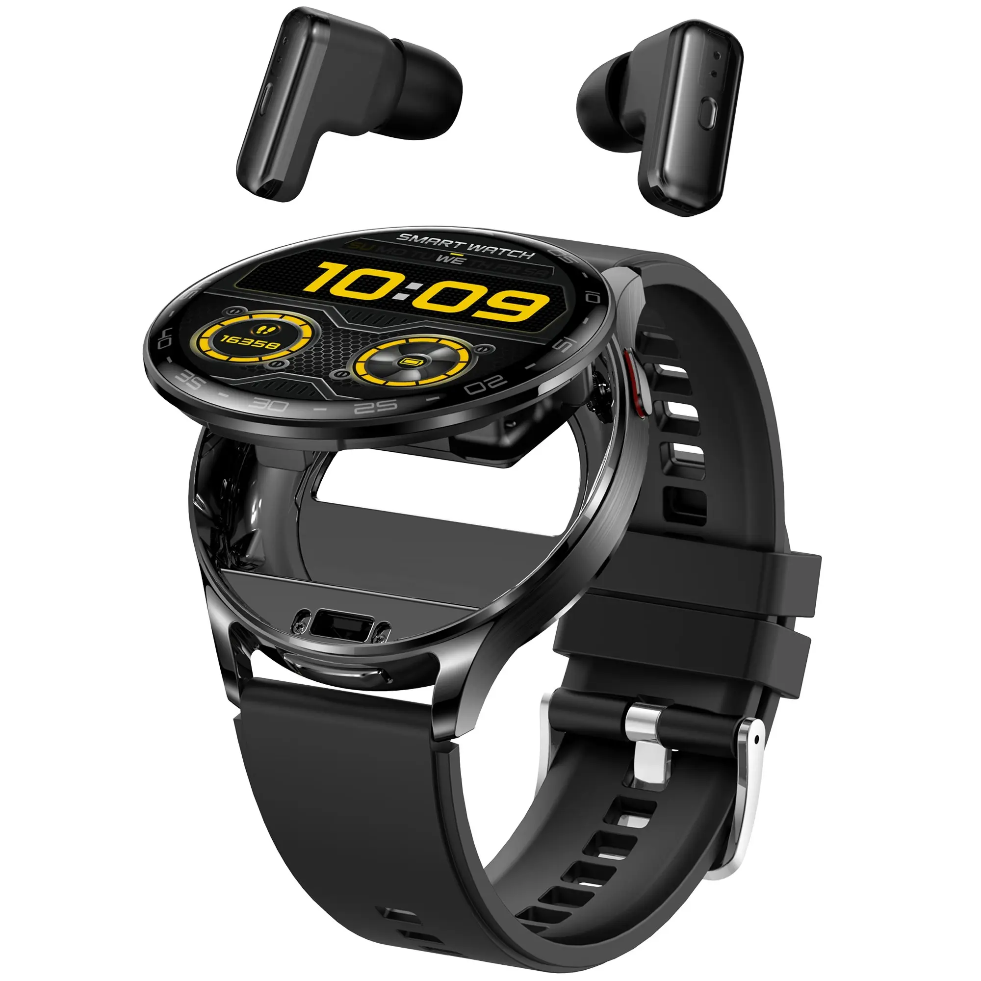 2 in 1 Bluetooth Smart Watch Wireless Earphones 1.39" IPS Touch Screen BT 5.0 - Black