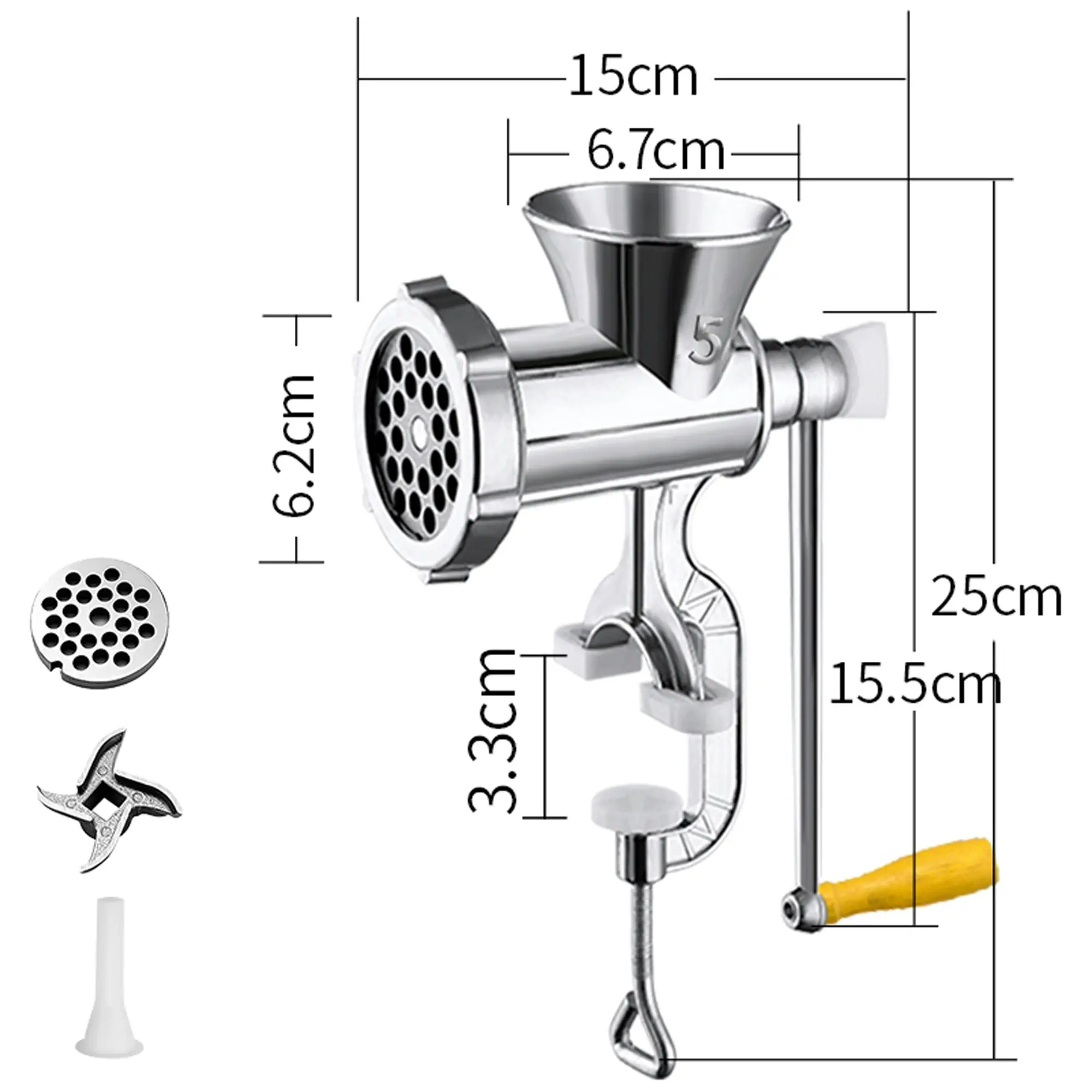 Hand Crank Meat Grinder Manual Mill Sausage Maker Tungsten Steel Blade No.5 Size