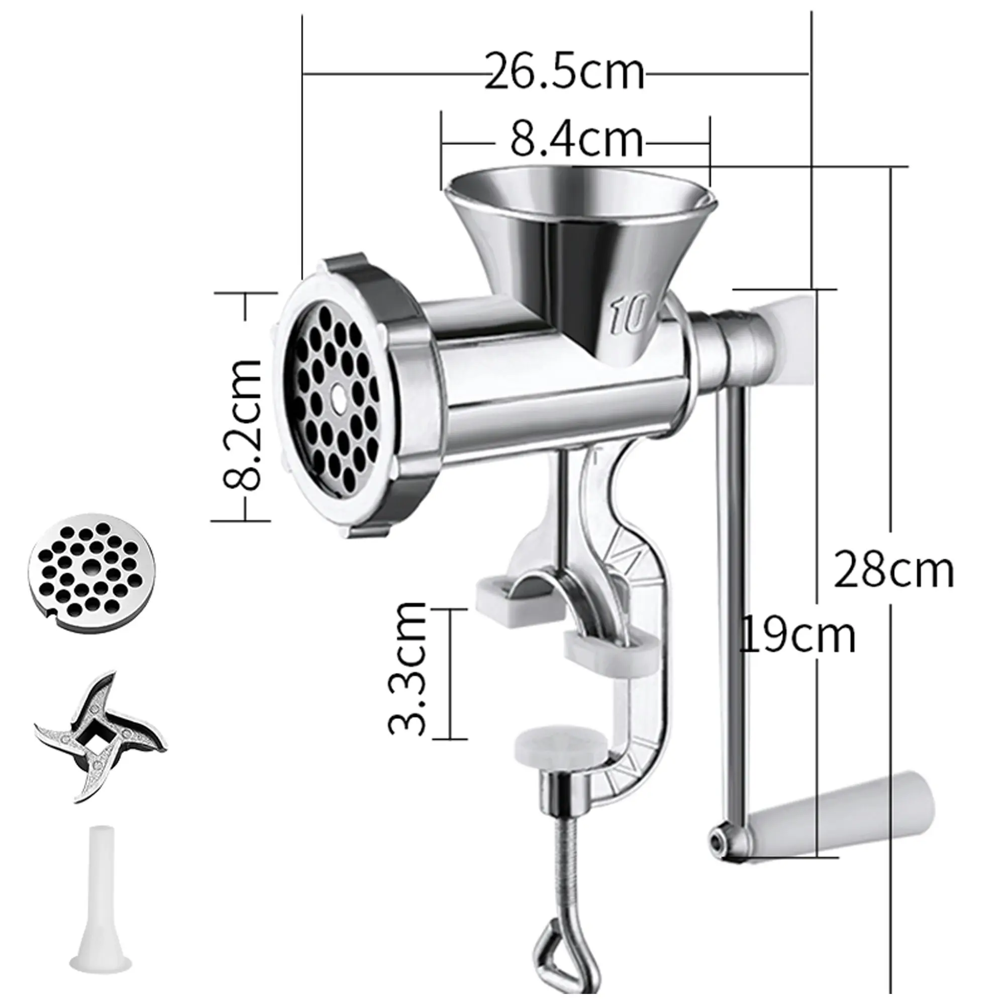 Hand Crank Meat Grinder Manual Mill Sausage Maker Tungsten Steel Blade No.10 Size