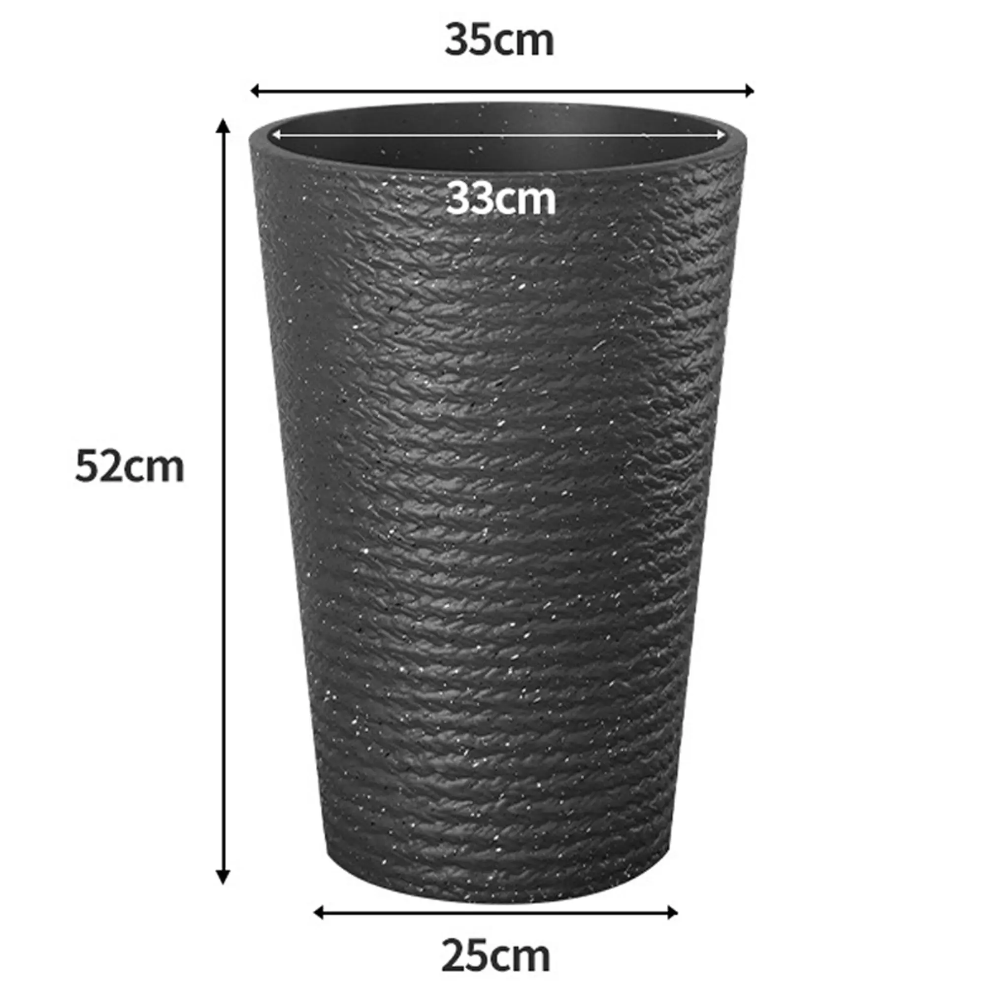 52cm Large Flower Pot Plastic Resin Imitation Ceramic Environment Durable Floor Standing Vase - Black