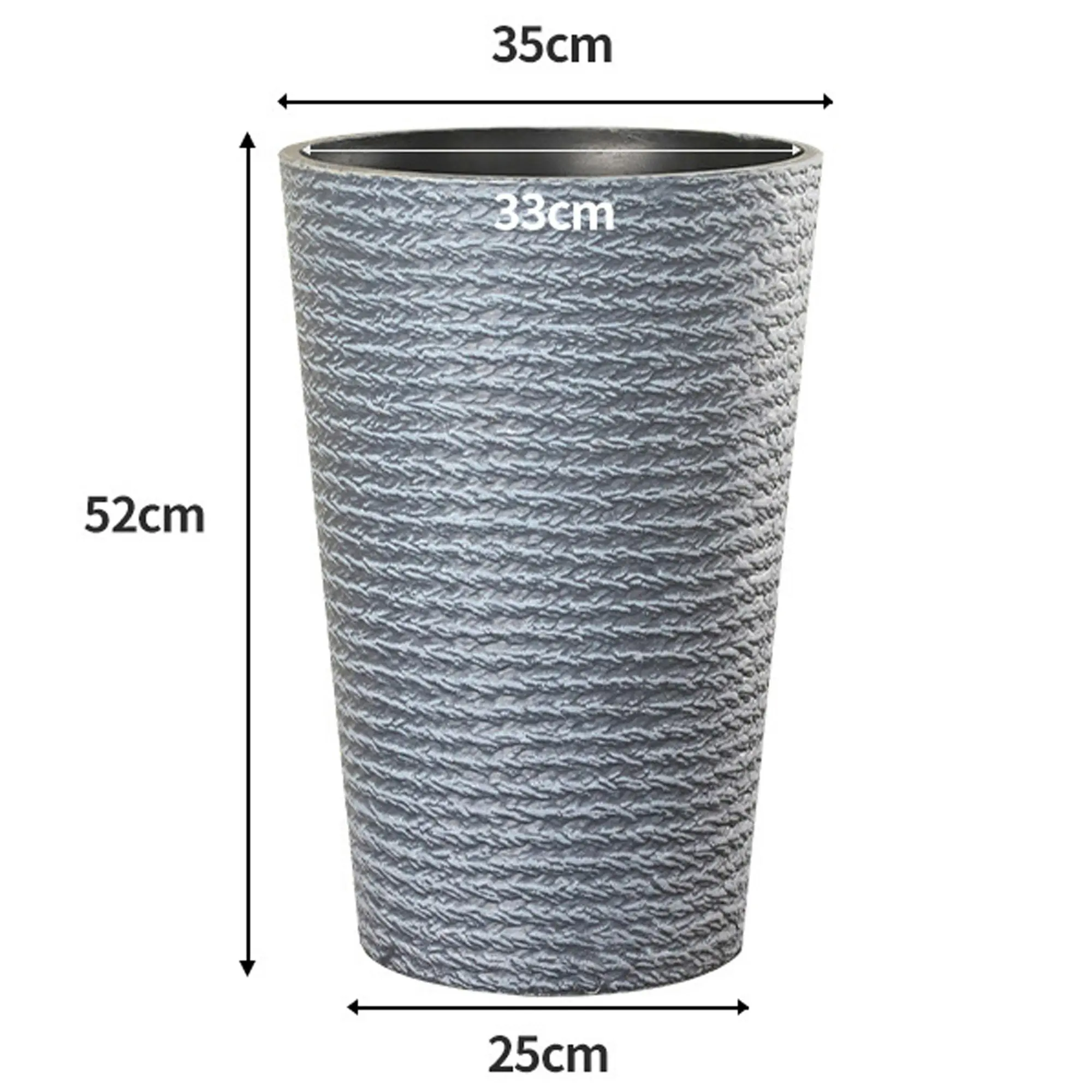 52cm Large Flower Pot Plastic Resin Imitation Ceramic Environment Durable Floor Standing Vase - Grey