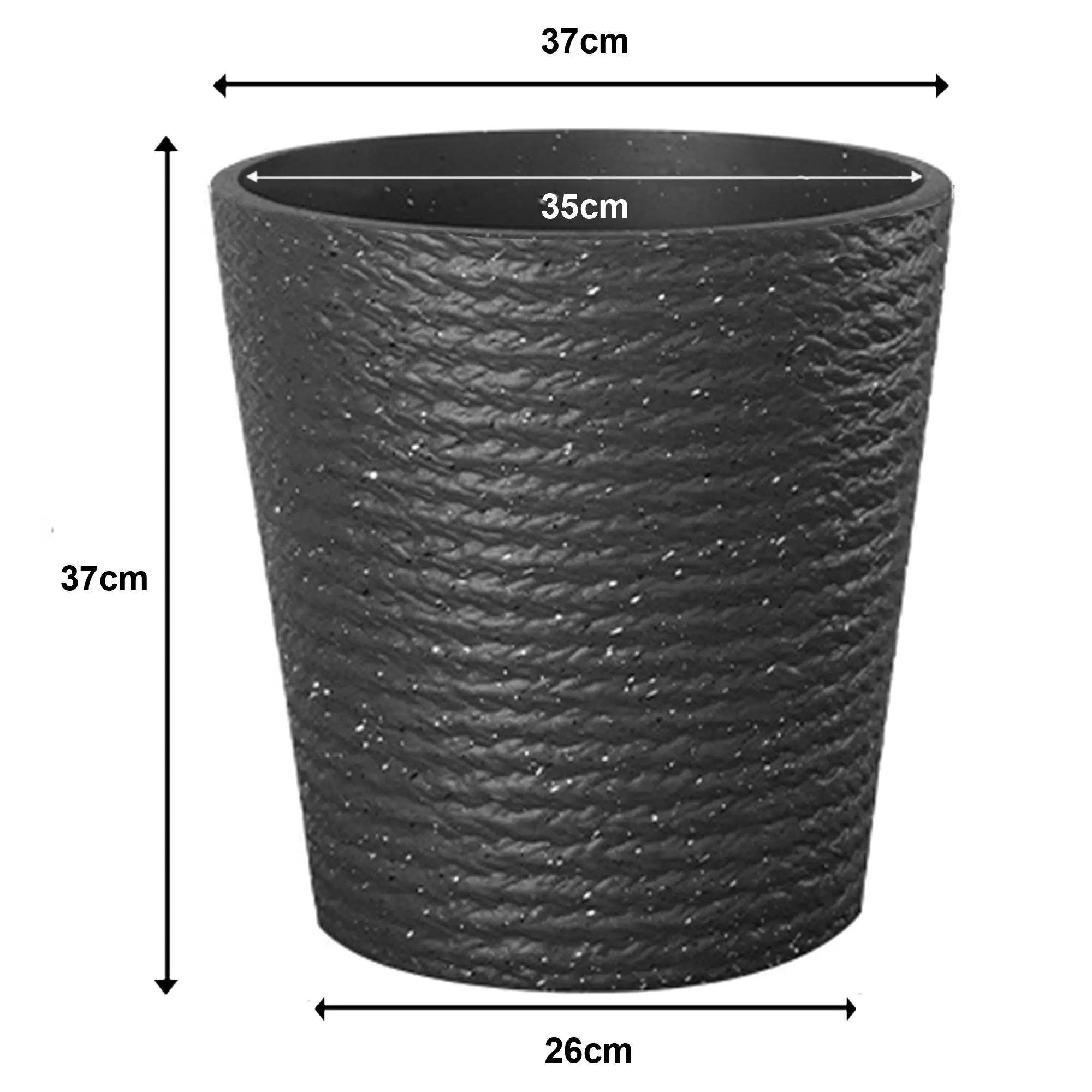 37cm Flower Pot Plastic Resin Imitation Ceramic Environment Durable Floor Standing Vase - Black