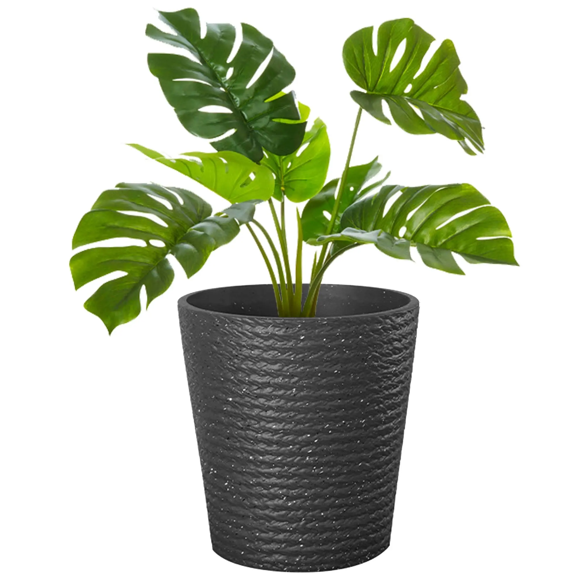 37cm Flower Pot Plastic Resin Imitation Ceramic Environment Durable Floor Standing Vase - Black