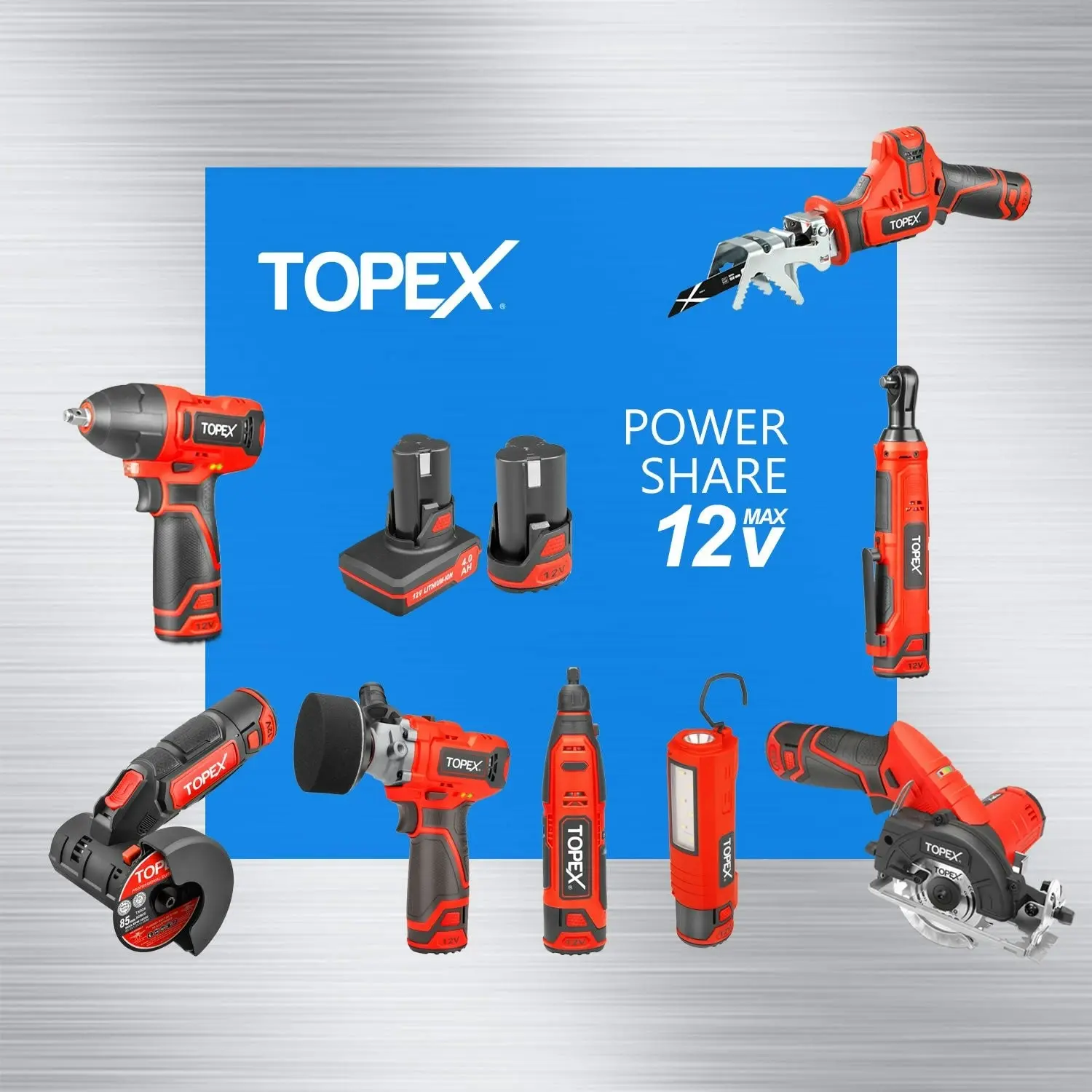 Topex 12V Cordless Rotary Tool Speed 5000-25000rpm With 12V Cordless Angle Grinder,12V 2.0Ah Lithium-Ion Battery&14.4V /0.4A charger