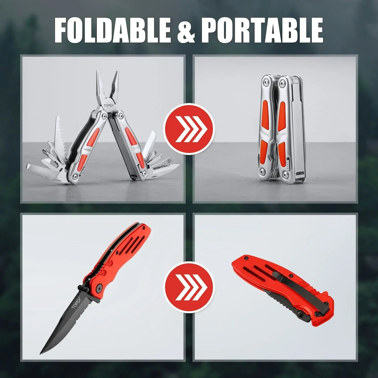 Topex 16-in-1 Multi-Function Tool & Knife Set Professional Stainless Steel Multitool Pliers Pocket Folding Knife Pocket Knife