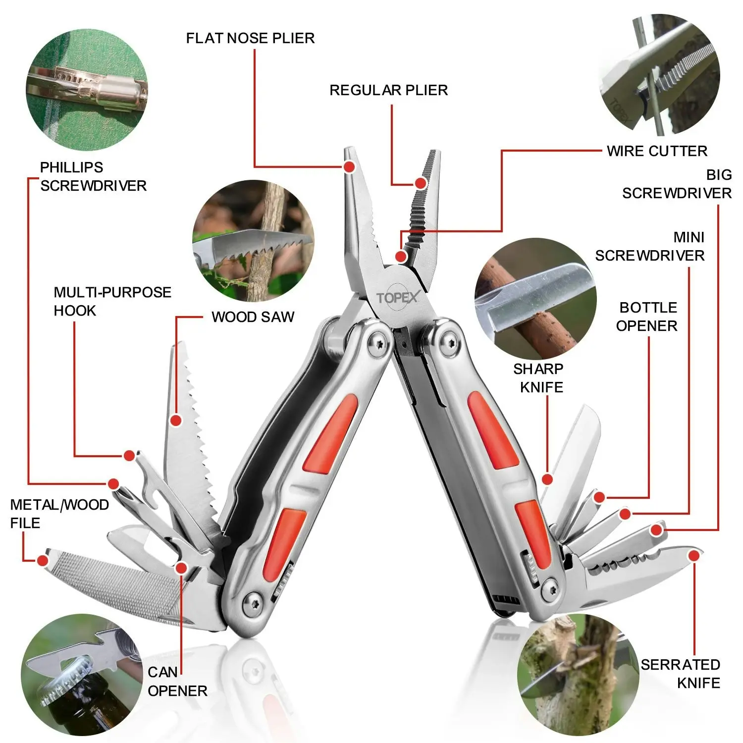 Topex 16-in-1 Multi-Function Tool & Knife Set Professional Stainless Steel Multitool Pliers Pocket Folding Knife Pocket Knife