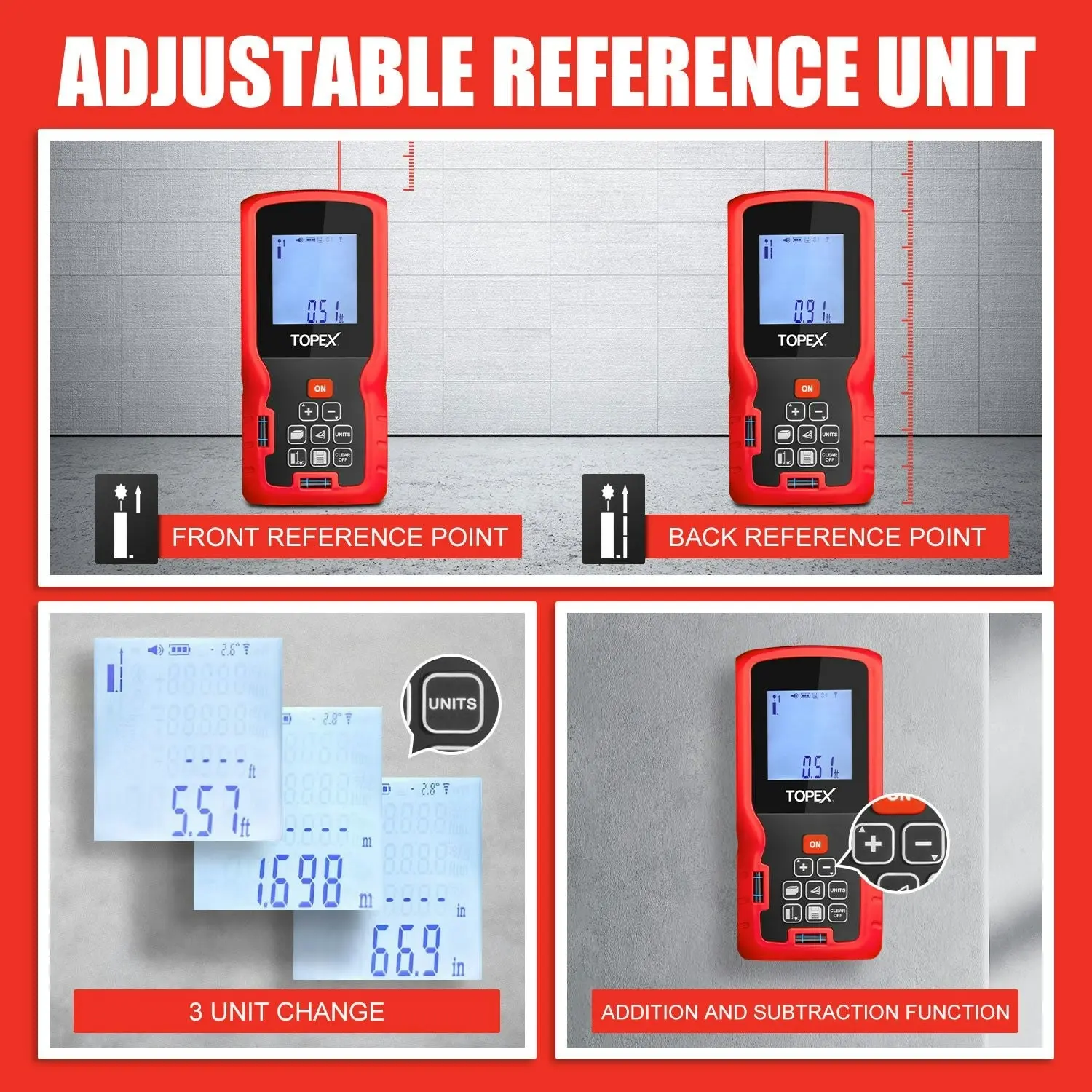 Topex Laser Distance Meter Laser Measurement Tool Laser Measure Digital Laser Measurer Measure Distance Area and Volume Battery Included