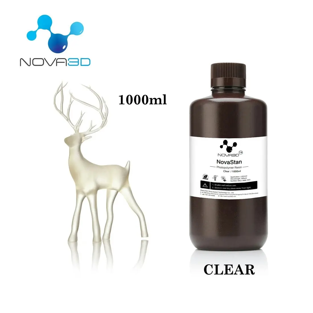 NOVA3D Rapid Resin 405nm UV Curing Resin for 3D Printing LCD Printer Clear Colour