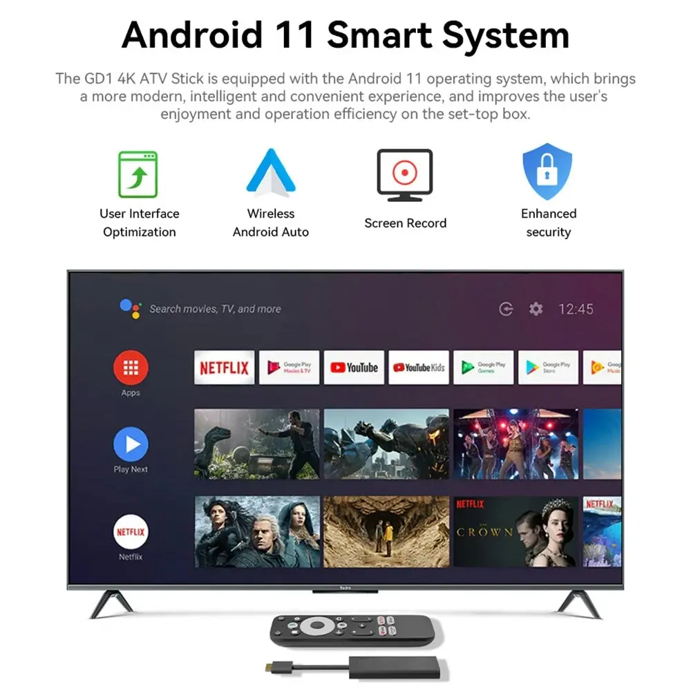 TV Stick Android 11.0 4K Google Certified Amlogic S905Y4 2+16GB BT5.0 Dual Wifi