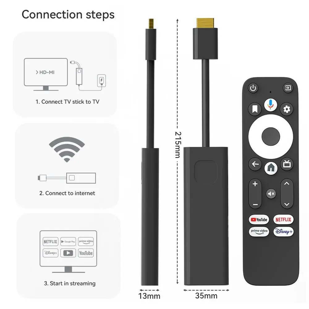 TV Stick Android 11.0 4K Google Certified Amlogic S905Y4 2+16GB BT5.0 Dual Wifi