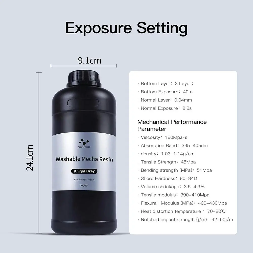 Water Washable Mecha Resin for 4K/8K/12K Capable LCD DLP 3D Printers Grey, 1kg