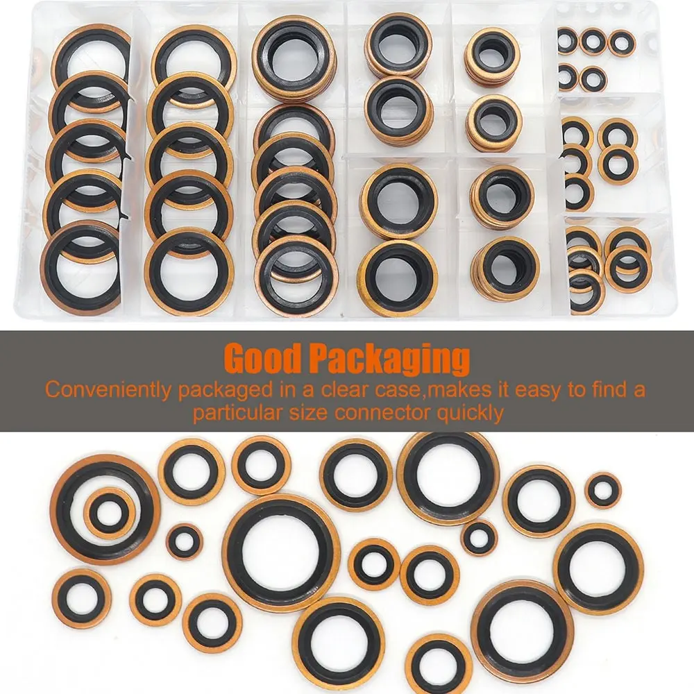 Automotive Copper Self-Centered Bonded Seal Gasket Assortment Kit 10 Sizes75 PCS