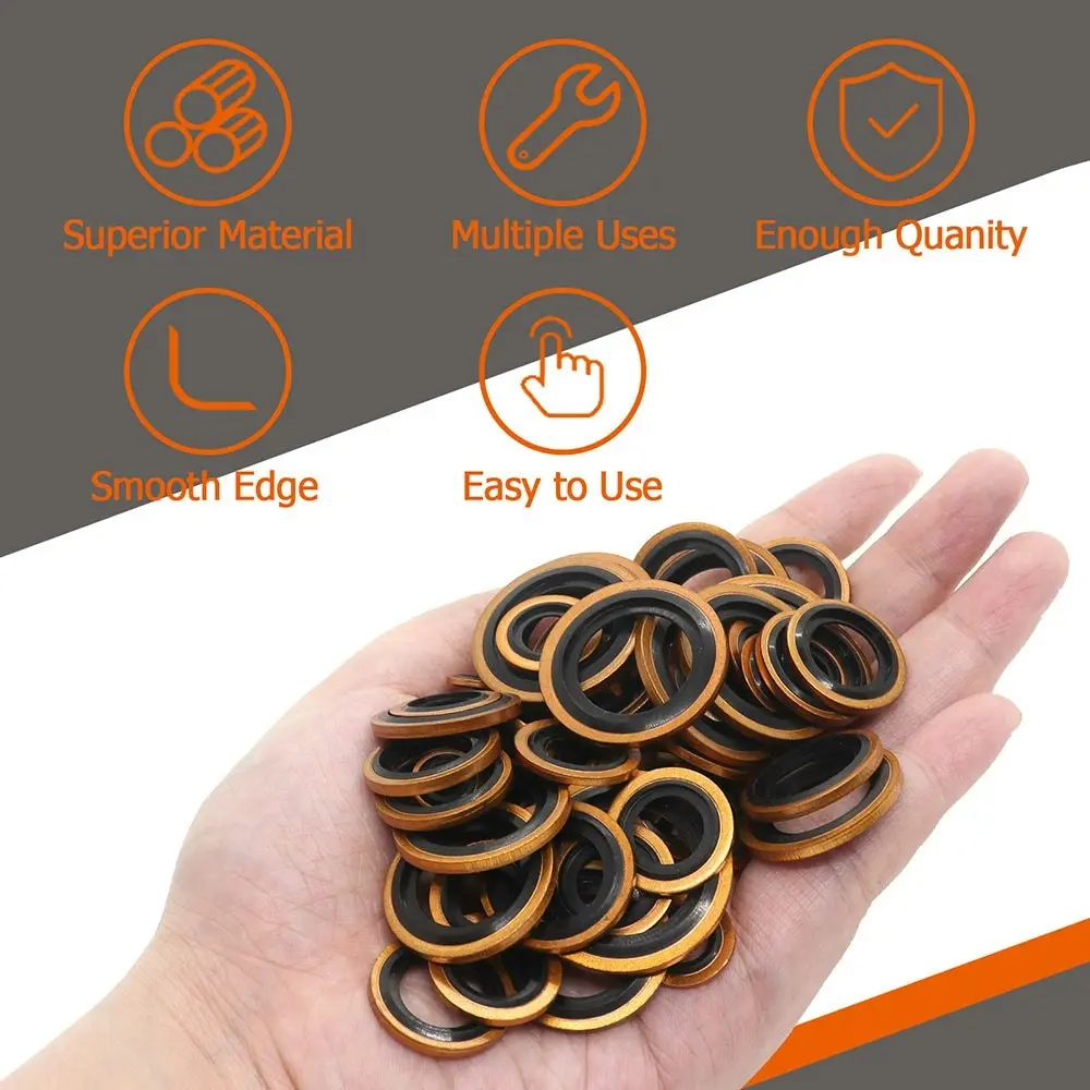 Automotive Copper Self-Centered Bonded Seal Gasket Assortment Kit 10 Sizes75 PCS