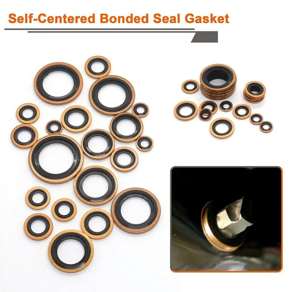 Automotive Copper Self-Centered Bonded Seal Gasket Assortment Kit 10 Sizes75 PCS