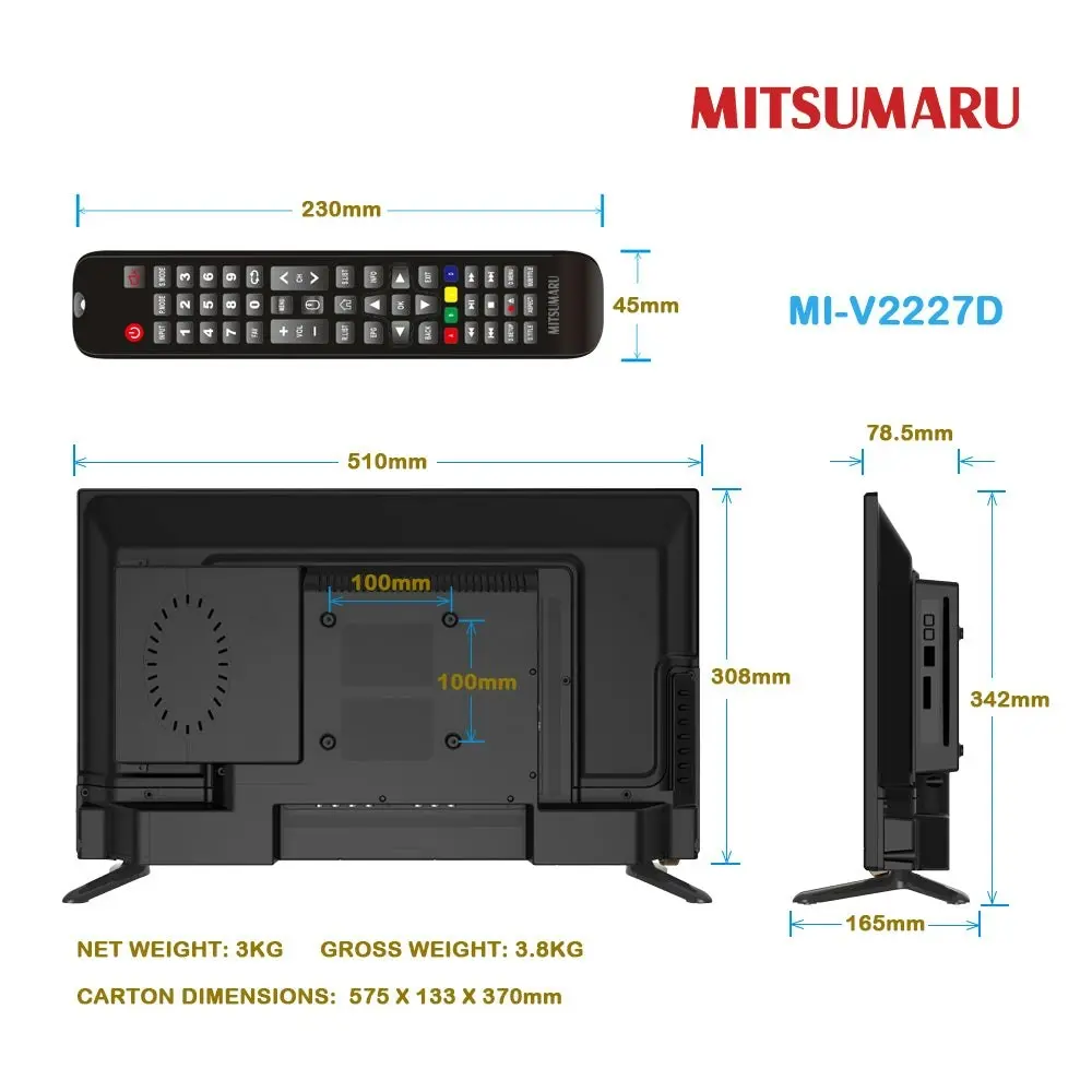 Mitsumaru 21.5 FHD Android Smart DVD Combo All in One TV DVB-T2 DVB-S2 DC 12V