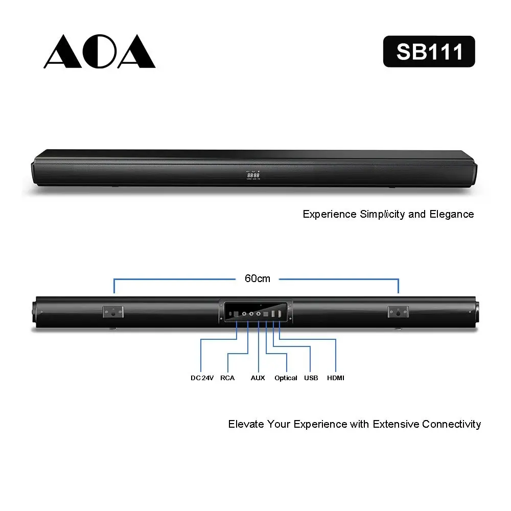 AOA SB111 2.2CH High Quality BT 5.0 120w SOUNDBAR HDMI ARC Optical USB Playback