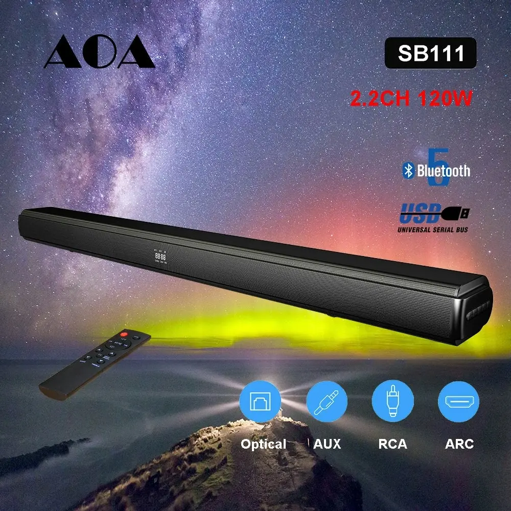 AOA SB111 2.2CH High Quality BT 5.0 120w SOUNDBAR HDMI ARC Optical USB Playback