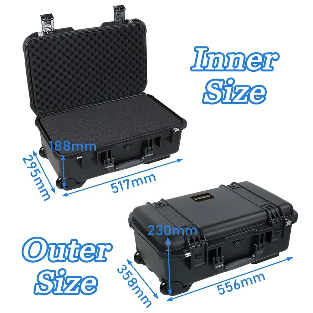 Waterproof Rolling Hard Case with Wheel and Customizable Foam