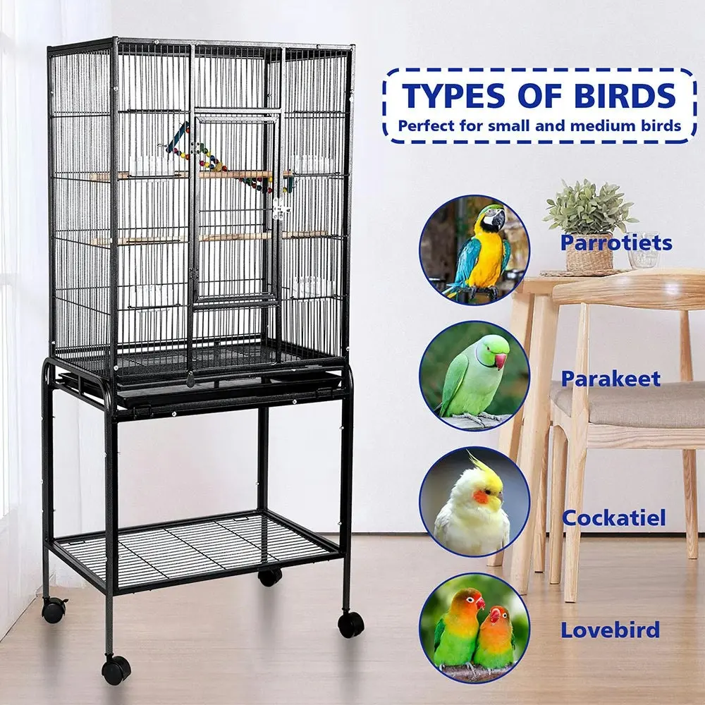 Bird Cage Parrot Aviary Pet Stand-alone Budgie Perch Castor Wheels Large 135cm