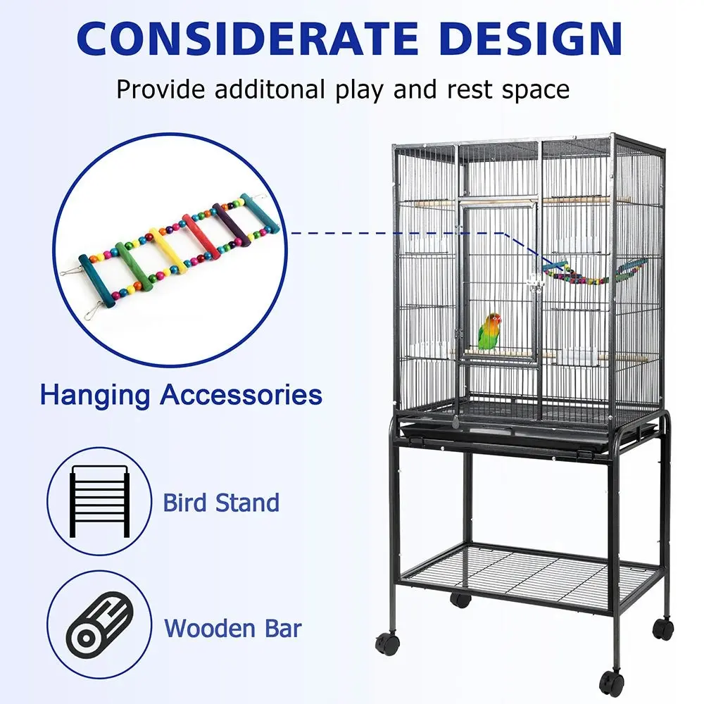 Bird Cage Parrot Aviary Pet Stand-alone Budgie Perch Castor Wheels Large 135cm