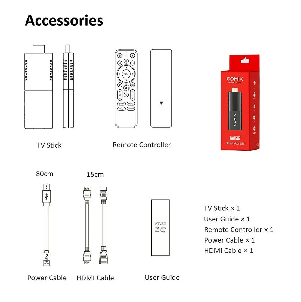 ANDROID 10 Smart Stick 4K HDR 2+16GB Quad-Core Media Dual Band Wi-Fi BT Remote