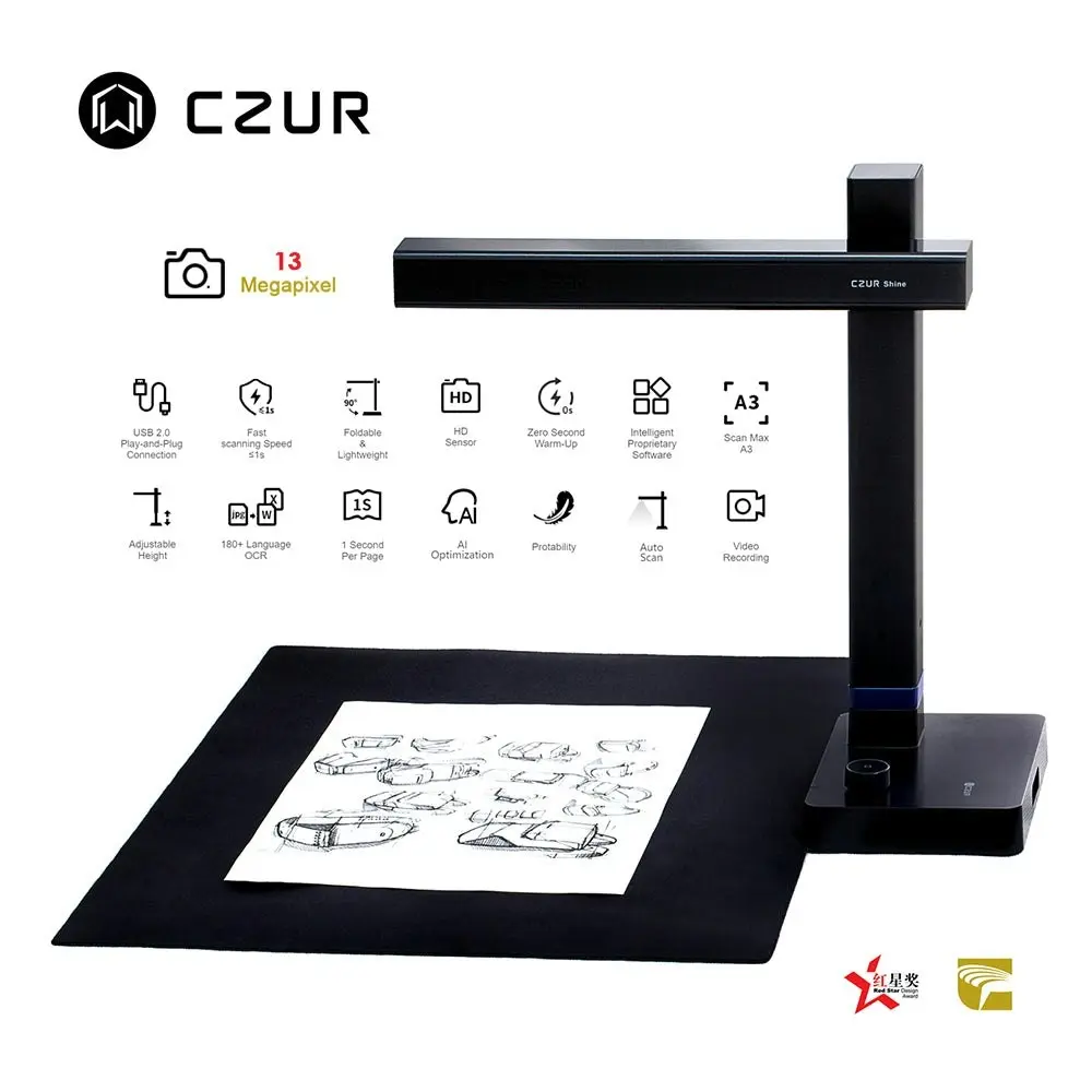 CZUR Shine Ultra Pro Portable Document Scanner A3 OCR USB 8MP 245PPI MAC WINDOWS