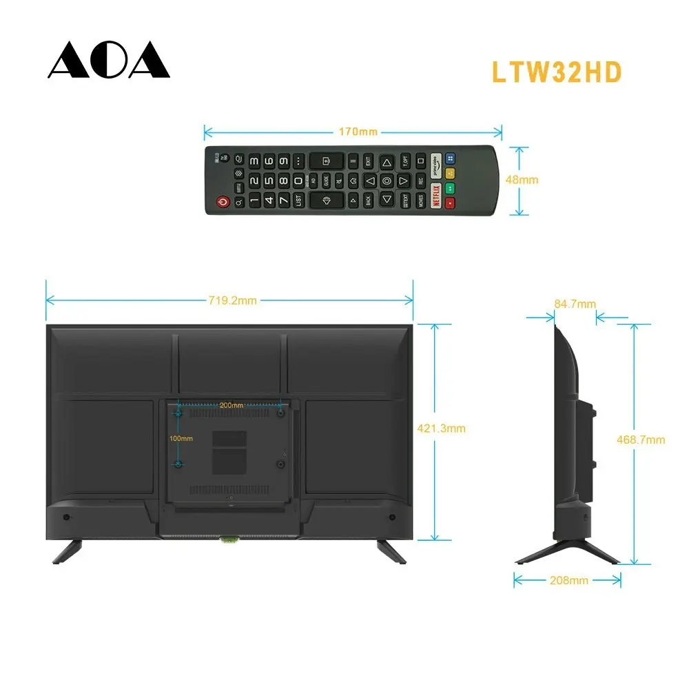 AOA 32inch LED WebOS Smart HD TV DVB-T2 BT WIFI 2.4G/5G