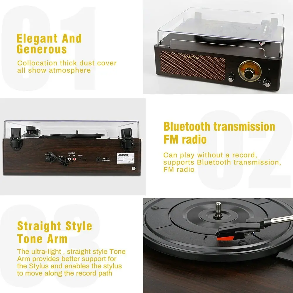 Looptone DS-215RBB Bluetooth In & Out Turntable with FM Radio functions