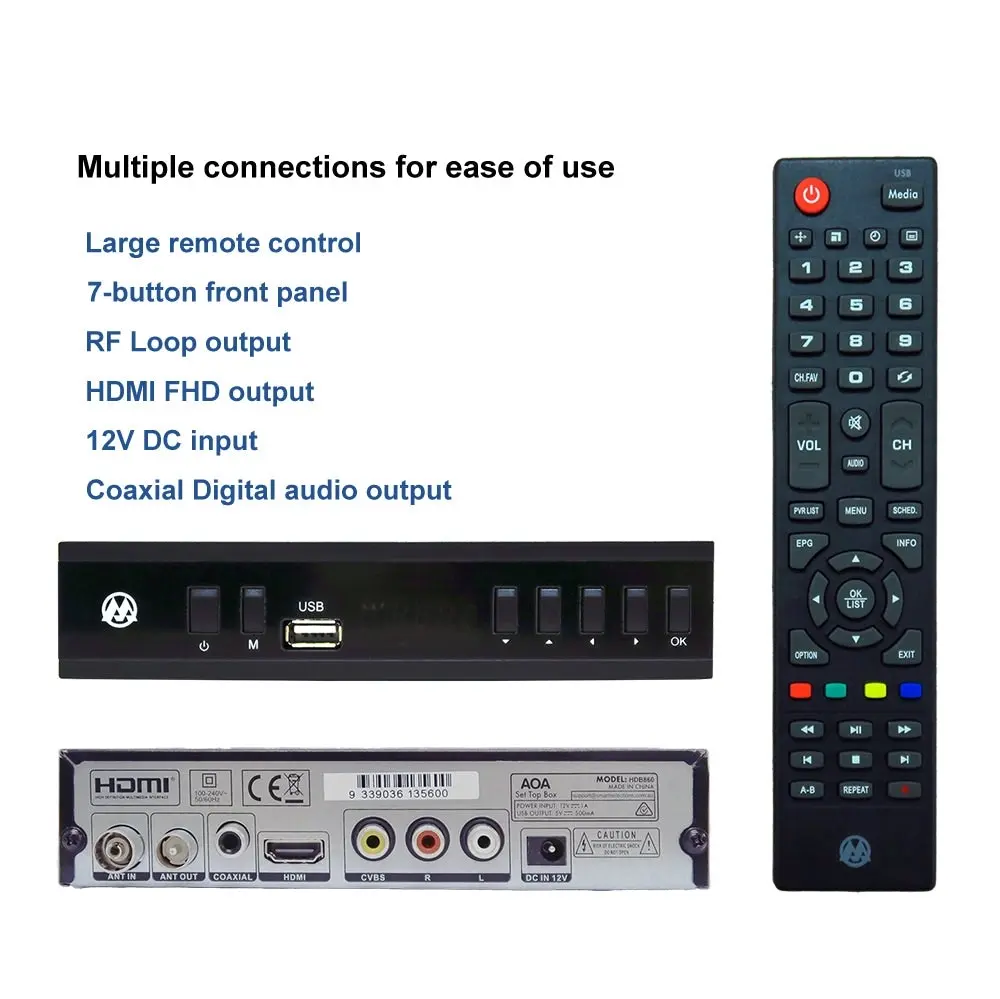 AOA HDB860 FHD DVB-T2 H.265 PVR Media Play Set Top Box for NEW AU DTV STANDARD