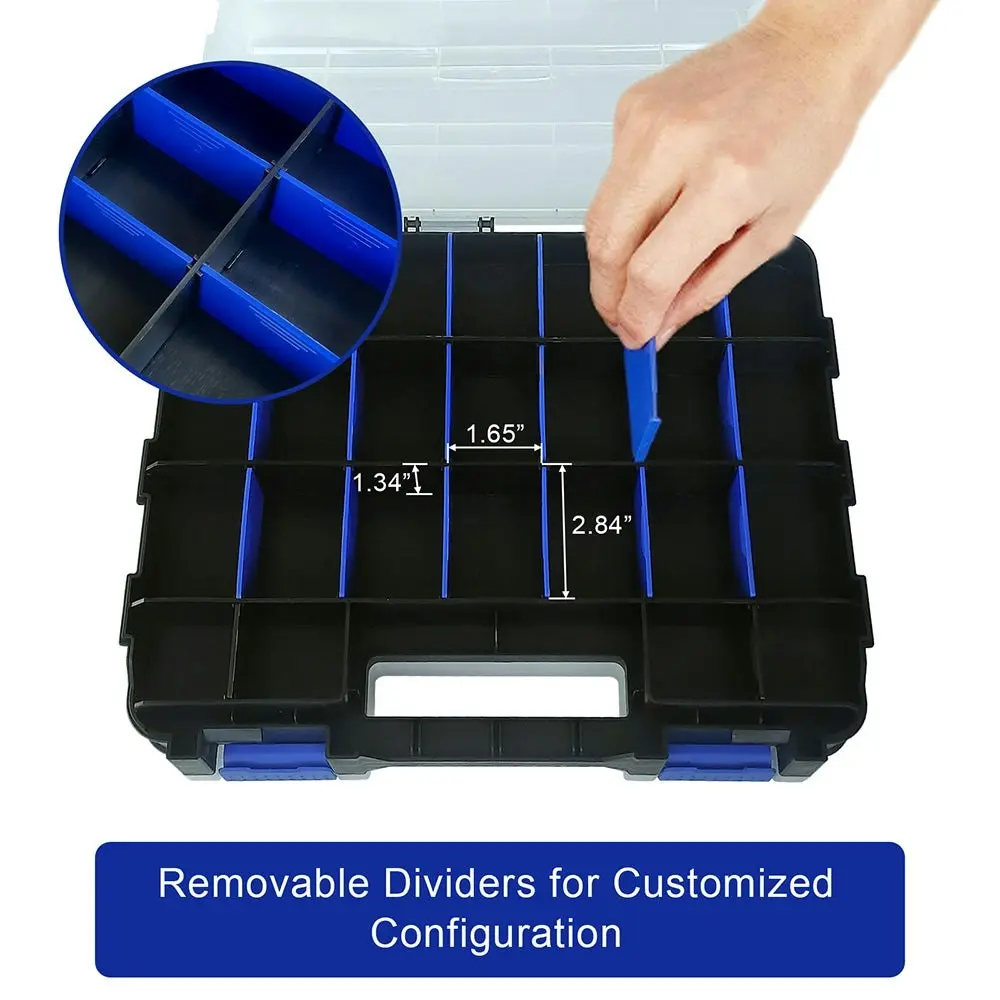 Tools Organizer Box Small Parts Storage Box 50-Compartment Double Side Blue