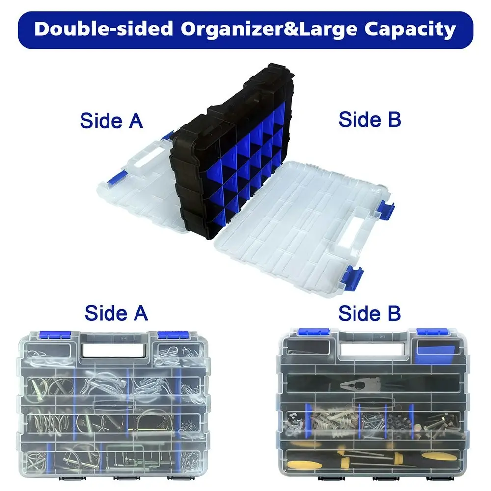 Tools Organizer Box Small Parts Storage Box 50-Compartment Double Side Blue