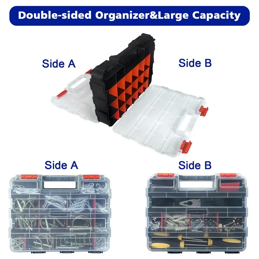 Tools Organizer Box Small Parts Storage Box 50-Compartment Double Side Orange