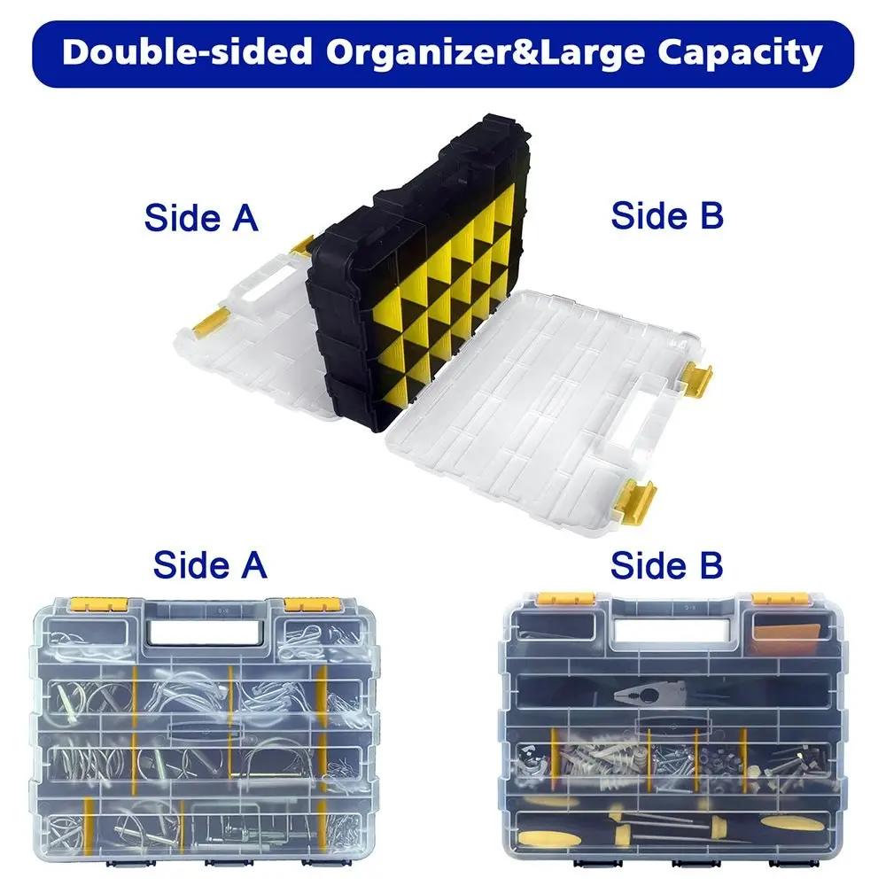 Tools Organizer Box Small Parts Storage Box 50-Compartment Double Side Yellow